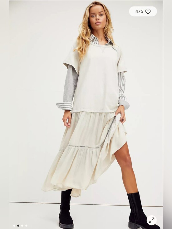 Free People Dresses & Skirts - Free People Sun Fade Midi Dress L Light Blue Tiered Boho Cotton Cottagecore
